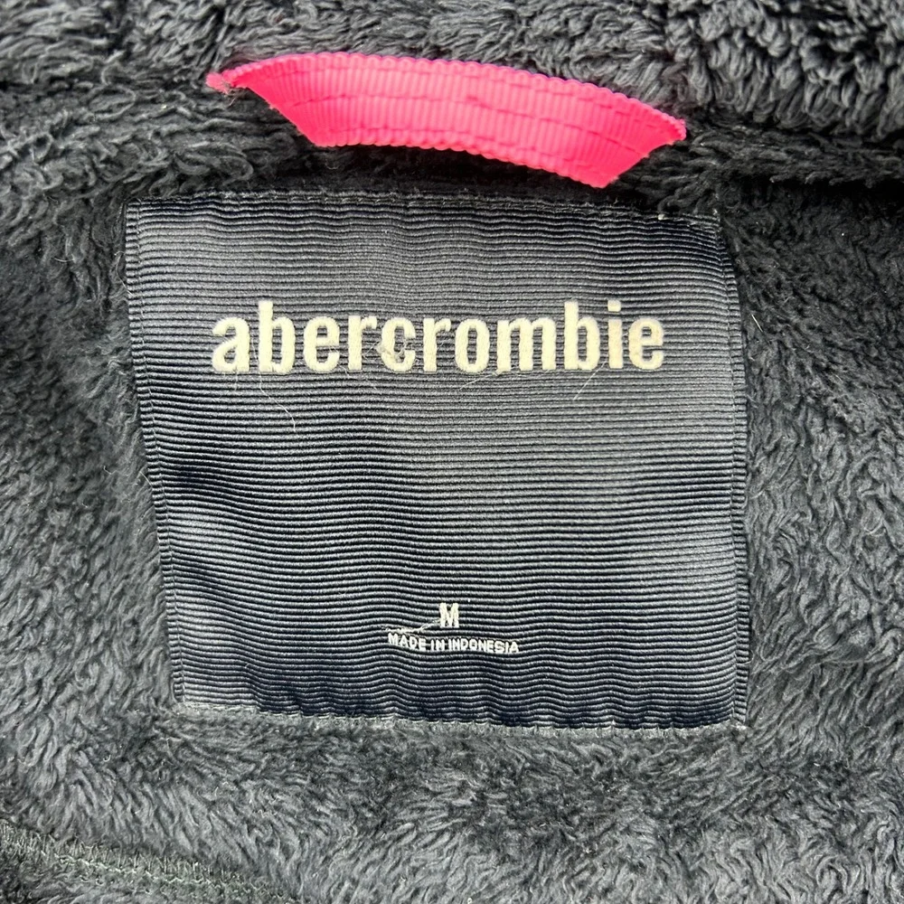 Abercrombie Fleece Jacket Kids M Black Sherpa‎ Full Zip Pink Logo Mock Neck